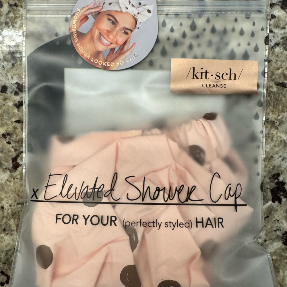 Kitsch Elevated Shower Cap, Blush with Brown Polka Dots